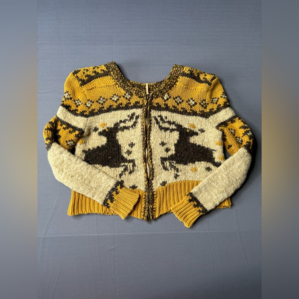 Rare FREE PEOPLE rudolph cardigan knit sweater size Reindeer Deer Size large